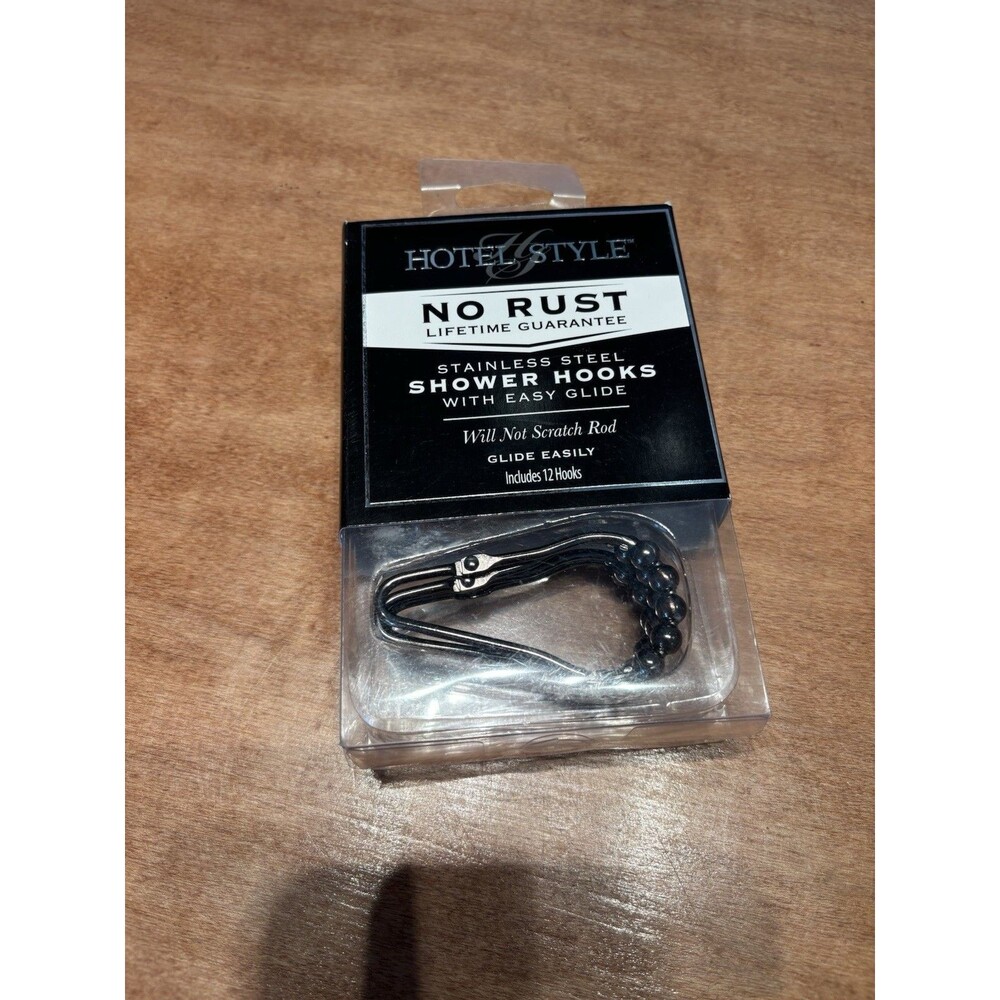 Hotel Style NO RUST SS Shower Hooks w/easy glide Set of 12 New Free Ship!
